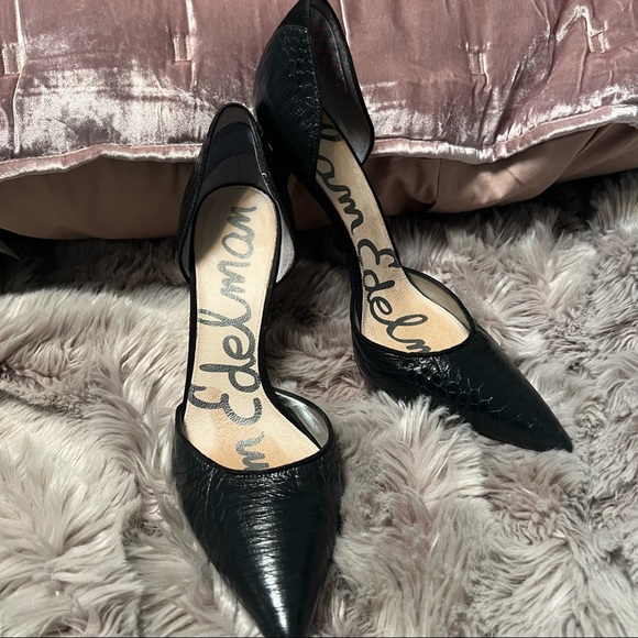 Sam Edelman Delilah Black Snakeskin D'Orsey Pointed Toe Pumps - Picture 3 of 4